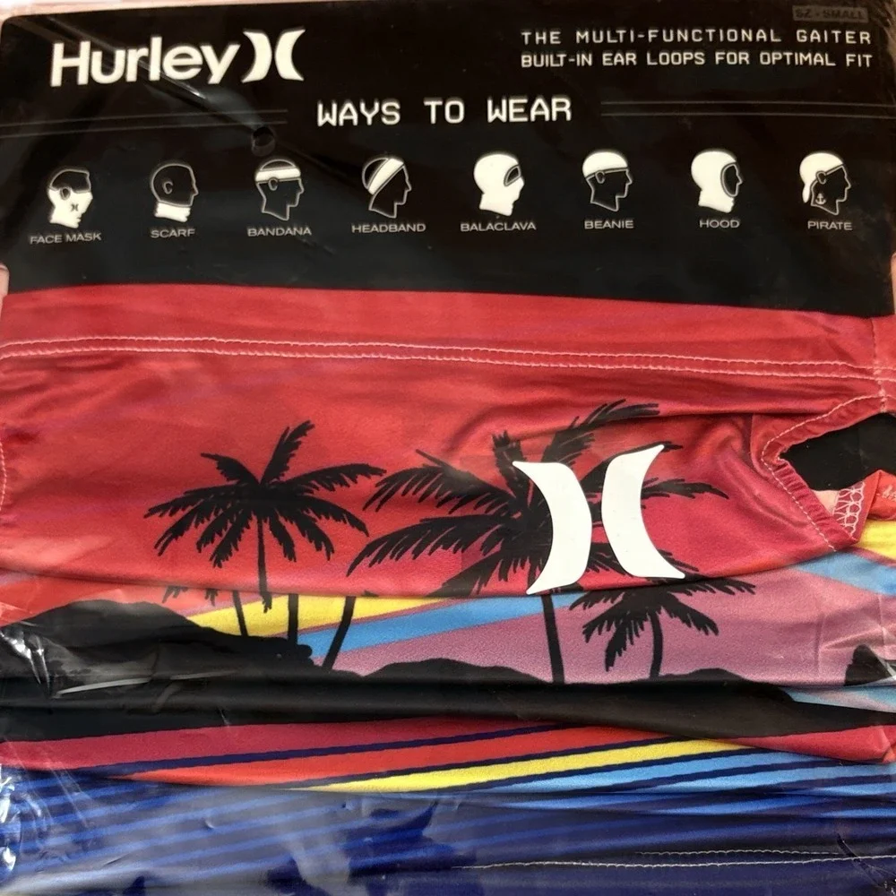 Hurley Multi-Functional Neck Gaiter Face Mask Tropical Sunset Palm Trees Small